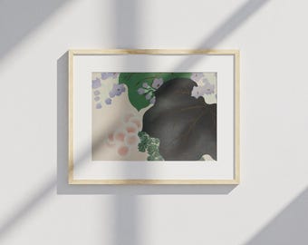 Kamisaka Sekka träklossaffisch: Japanskt minimalistiskt blomsterkonsttryck