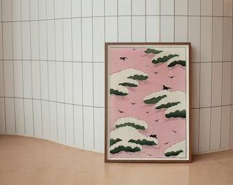 Watanabe Seitei Rosa Himmelstryck: Vintage japansk träsnittskonst (digital nedladdning)