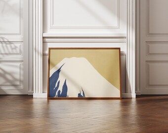 Japanskt träsnitt av berget Fuji: Minimalistisk Wabi-Sabi-konst (digital nedladdning, JPG-filer)