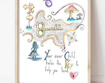 Psychology Art "Your Inner Child Holds the Key to Help You Heal”  Printable