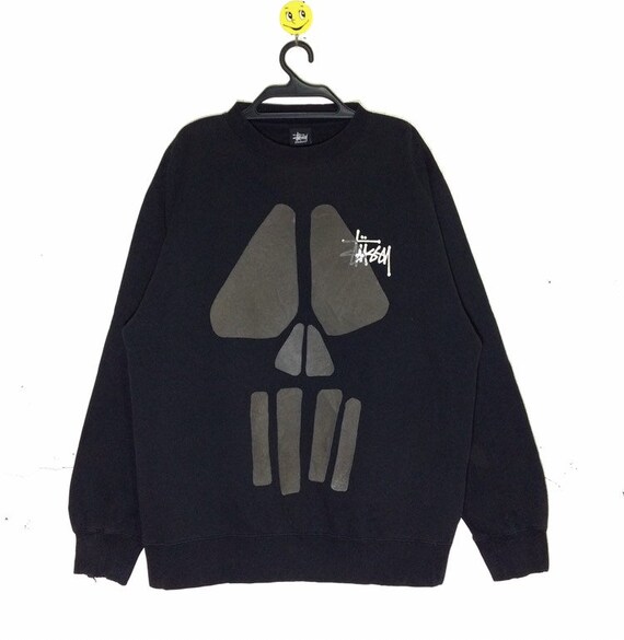 Vintage 00s Rare Y2K Blue Stussy London Skull Skate Jumper