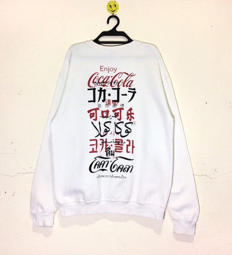 Rare Vintage 90 s Coca Cola Sweatshirt Vtg Enjoy Coca Cola Internatinal Spellout Big Logo Crewneck Pullover Jumper Jacket White Clean Etsy