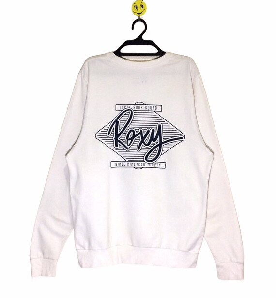 PhabanVintageStore Rare Vintage Roxy Since 1990 Spellout Big Logo Sweatshirt Crewneck Vtg Roxy by Quiksilver Japan Jumper White Clean