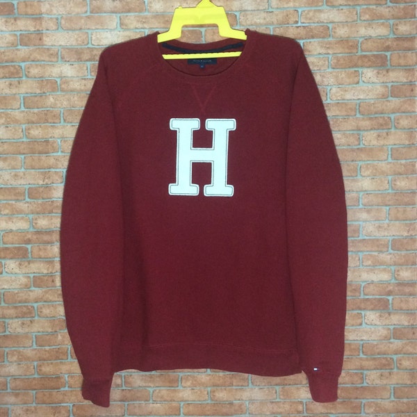 Rare!!! Tommy Hilfiger Athletics Box Logo Embroidered Sweatshirt Crewneck H Big Logo Hilfiger XL size jacket