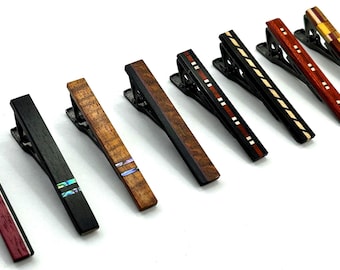 Exotic Wood Tie Clip with Stainless Steel, Handcrafted Overlay, Gift Box