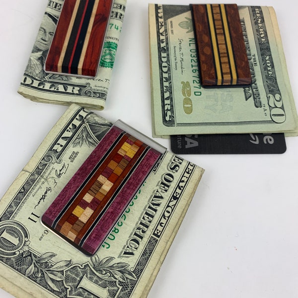 Wood Money Clip  designer handcrafted  from exotic and domestic woods wallet personnel gift