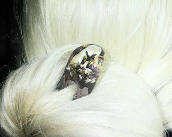 Horquilla de pelo de cuervo, terrario de flor de cerezo, horquilla de madera hecha a mano