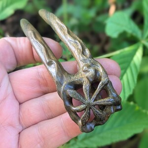 artisan hair stick, fairy hair spiral, wood carving, leaves hair piece, handmade jewelry, hair stick wood, needle botanical, leaf hairpin, wood hair fork, lignum vitae comb, verawood chestnut, art nouveau jewelry, artisan bun tool