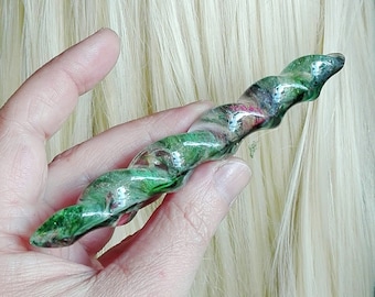 helix hair stick icicle green spiral (Handmade one of a kind transparent)