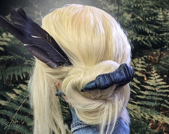 black claw hairpin, goth hair stick, wooden hairpiece, handmade unique, woodlove, raven finger, fantasy hairstyle, witch style