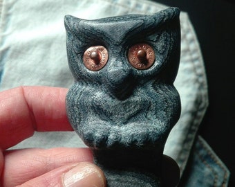 owl bird Denim hairpin, midnight blue hair stick, upcycling jeans, handmade original, thick hair, dreads hair needle