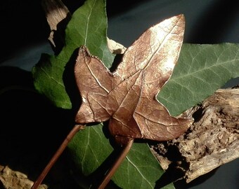 Hair fork, real ivy leaf, copper hair accessories, light metal comb, stud for fine hair,handmade one of a kind, fairy witchy jewelry, alwen