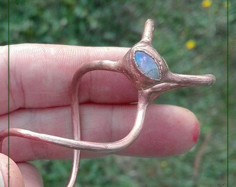 large gem spin pin, copper Helix hair stick, twist Labradorite, handmade one of a kind, hair snake, screw for long hair