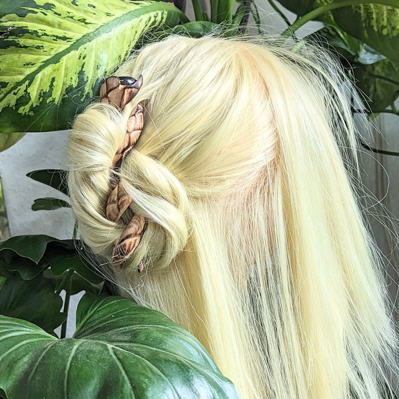 dragon scale Helix hair fork blue labradorite, snake carving spiral, handmade unique, twist hairpin, fine hair, fantasy hairstyle, gemstone image 2