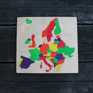Houten kaartpuzzel Europa, handgemaakt, houten naampuzzels