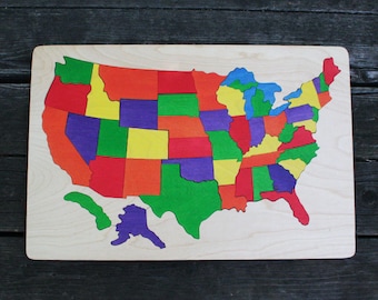 USA Wooden Map Puzzle, Handmade, Wooden Name Jigsaw Puzzles