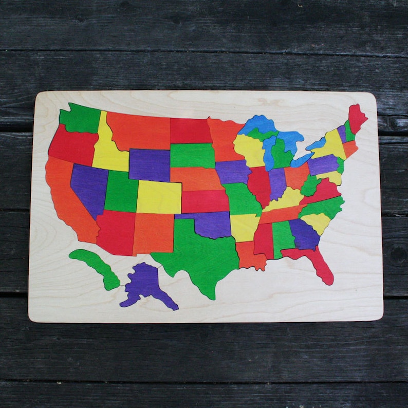 usa wooden map puzzle handmade wooden name jigsaw puzzles etsy