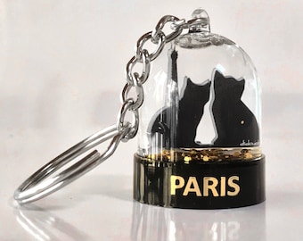 Cat & Eiffel Tower Snow Globe Keychain