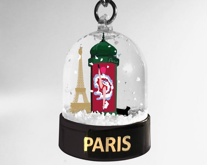Paris Column Moris Cancan Snow Globe Keychain