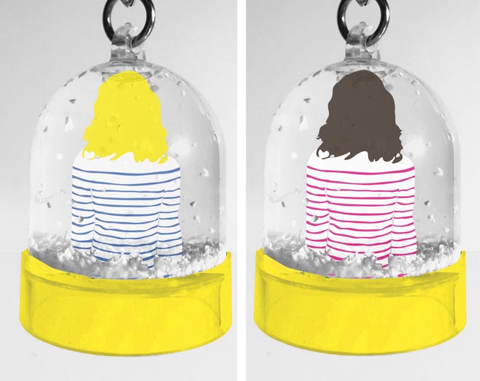 Her Brunette & Blonde Snow Globe Keychain