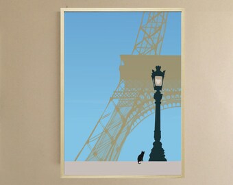 Poster in 3 sizes on paper for decoration: cat in Paris by didouch