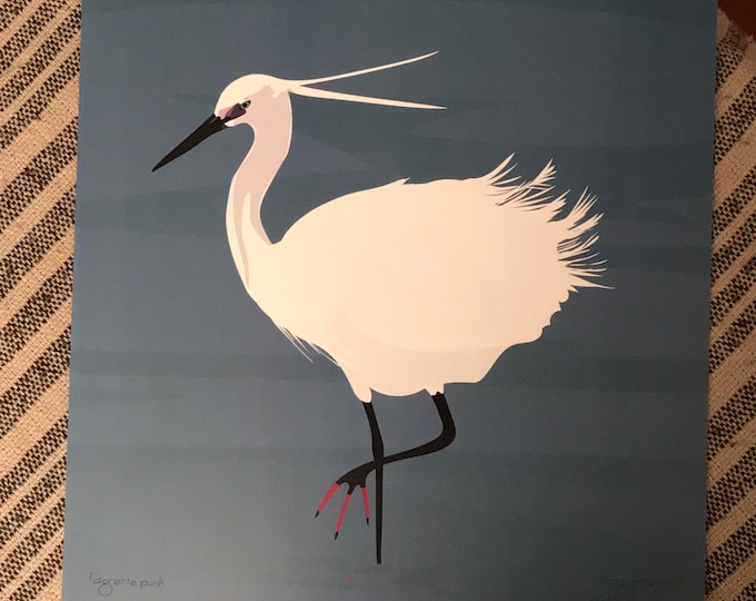 Poster 30x30 cm The punk egret by didouch - print on 250 gr satin paper for decoration - bird theme