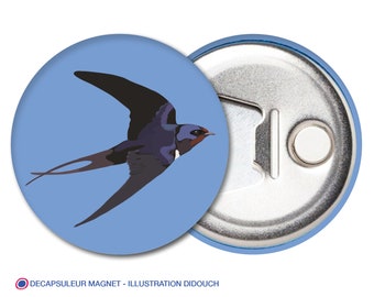 Bottle opener & Magnet: the swallow illustrated by didouch