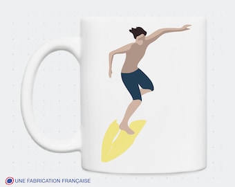 Double-sided surfer mug with didouch illustration