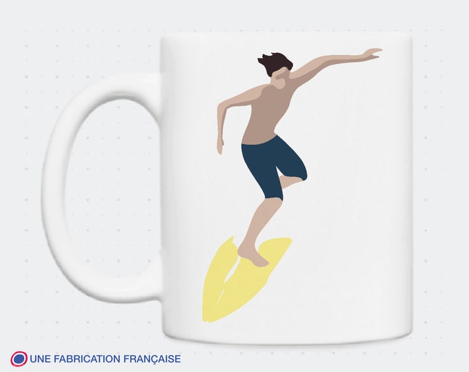 Double-sided surfer mug with didouch illustration