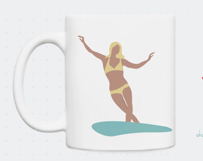 Mug Surfer longboard blonde brunette illustration didouch