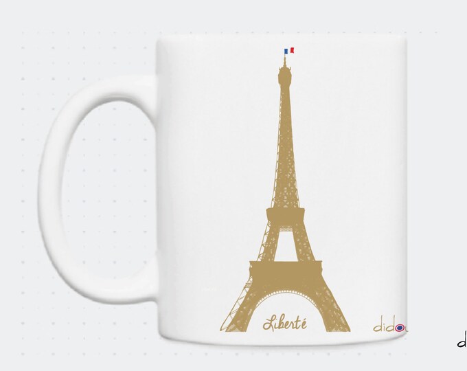 Mug Paris Eiffel Tower Liberty Equality Fraternity - didouch illustration