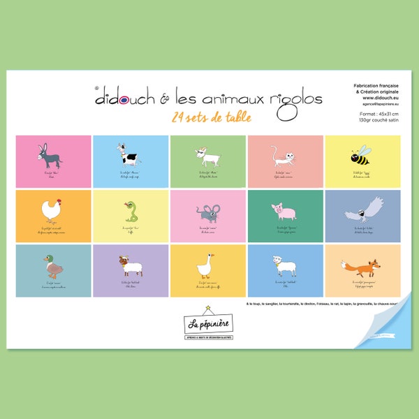 Carnet de 24 sets de table des animaux rigolos illustrés par didouch