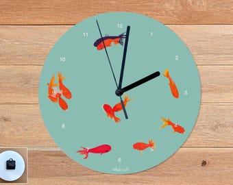 Horloge les poissons de didouch - Cadran en Alu Dibond illustré