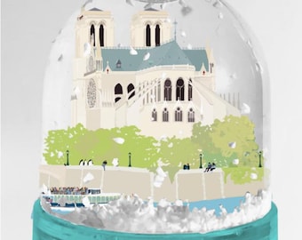 Notre Dame de Paris snow globe keychain