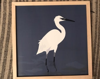 Poster 30x30 cm Long neck by didouch - print on 250 gr satin paper for decoration - Egret bird theme