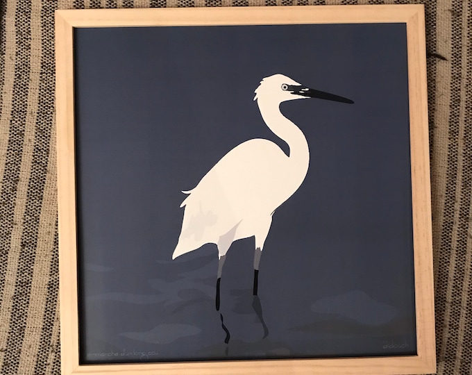 Poster 30x30 cm Long neck by didouch - print on 250 gr satin paper for decoration - Egret bird theme