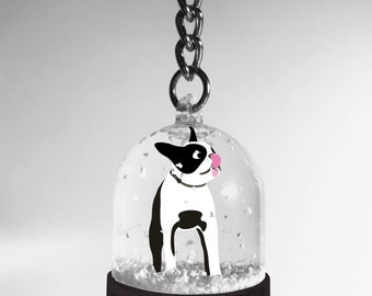 Boston Terrier dog snow globe key ring by didouch