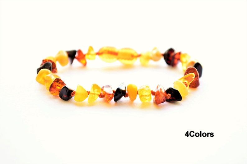 4 Colors Natural Baltic Amber Chip Bread Jewelry Baby Adult Bracelet Safe Knotted Anklet SIZE 11-25cm Teething Girl Gift Adult