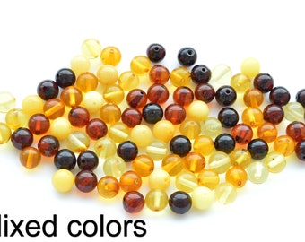 Natural Baltic Amber Beads Rounded Style Polished Stone Gemstone, 6 mm size, Genuine Polished Stones, Honey, Cherry, Cognac, Lemon, Yolk