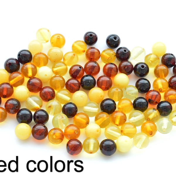 Natural Baltic Amber Beads Rounded Style Polished Stone Gemstone, 6 mm size, Genuine Polished Stones, Honey, Cherry, Cognac, Lemon, Yolk