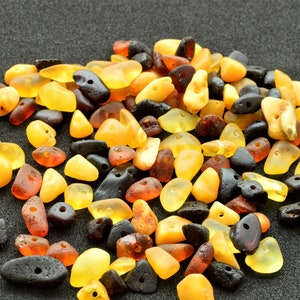 RAW Natural Baltic Amber Beads, CHIP Style UNPOLISHED Stone, 4-7 mm size, Genuine Stones, Honey, Cherry, Cognac, Lemon, Yolk, Drilled