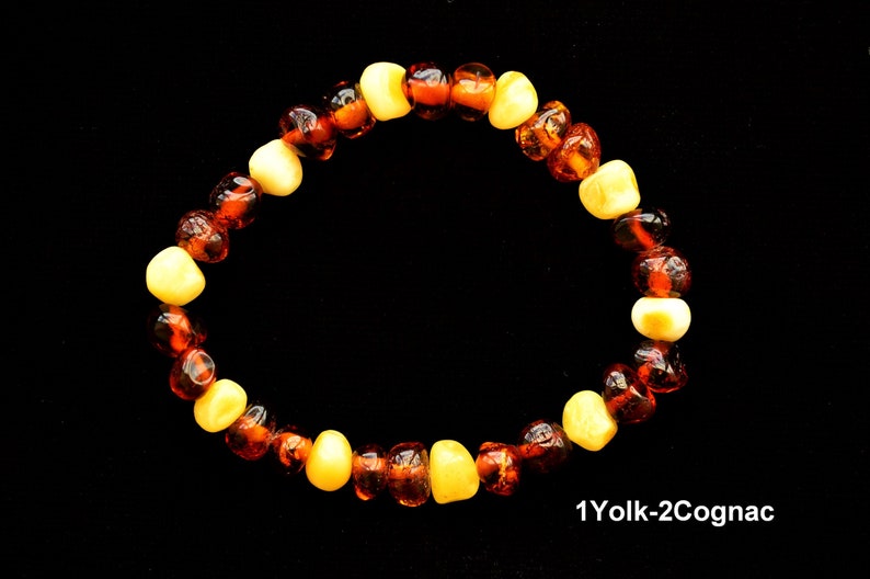 1Yolk-2Cognac Natural Baltic Amber Baroque Bread Jewelry Baby Adult Bracelet Elastic Anklet SIZE 11-25cm Teething Boy Girl Gift Adult