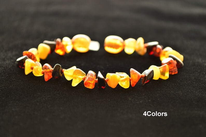 4 Colors Natural Baltic Amber Chip Bread Jewelry Baby Adult Bracelet Safe Knotted Anklet SIZE 11-25cm Teething Girl Gift Adult