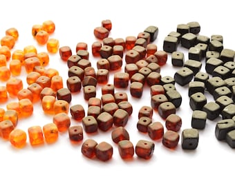 RAW Baltic Amber Beads CUBE Style Unpolished Stone Gemstone, 5-7 mm size, Honey, Cherry, Cognac