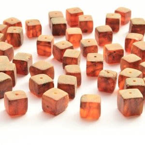 RAW Baltic Amber Beads CUBE Style Unpolished Stone Gemstone, 7 mm size, Cognac
