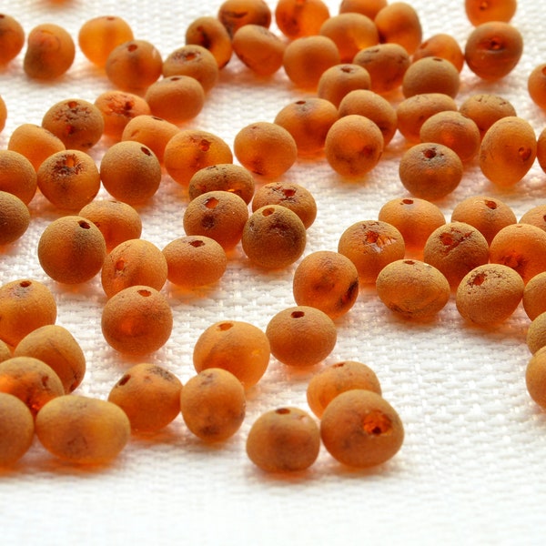 Raw Baltic Amber Beads 6-7mm BAROQUE Style Unpolished Stones, Natural Amber, Genuine Unpolished Stones, Cognac color