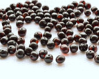 6-7 mm Baltic Amber Beads BAROQUE Style Polished Stones, Natural Amber, Genuine Polished Stones, Cherry color
