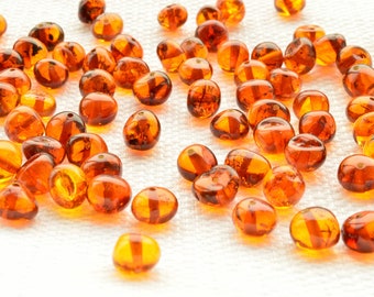 6-7 mm Baltic Amber Beads BAROQUE Style Polished Stones, Natural Amber, Genuine Polished Stones, Cognac color