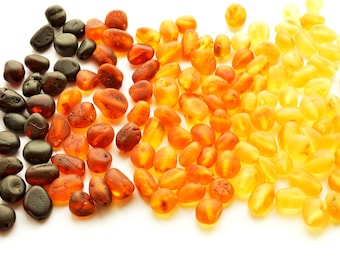 RAW Natural Baltic Amber Beads Oblong Style Unpolished Stone Gemstone, 5-8 mm size, Genuine Polished Stones, Honey, Cherry, Cognac, Lemon
