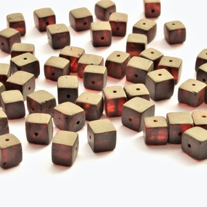 RAW Baltic Amber Beads CUBE Style Unpolished Stone Gemstone, 7 mm size, Cherry